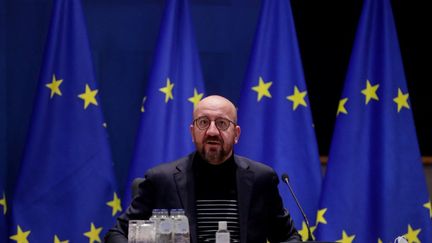 Charles Michel, le président du Conseil européen, à Bruxelles (Belgique), le 24 mars 2021. (STEPHANIE LECOCQ/POOL / ANADOLU AGENCY / AFP)
